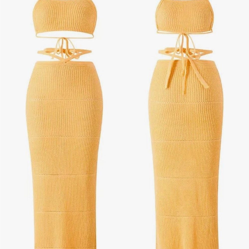 Elegant Yellow Knit Skirt Set